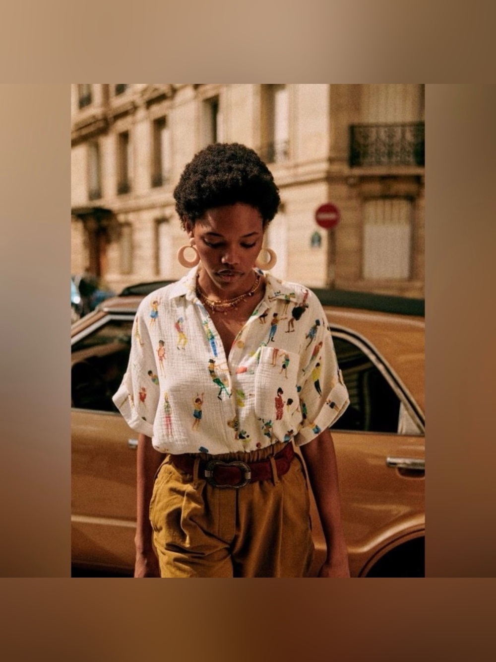 Sézane || x G. Kero “Laurine” Many People Print Cotton Gauze Shirt - Picture 1 of 6